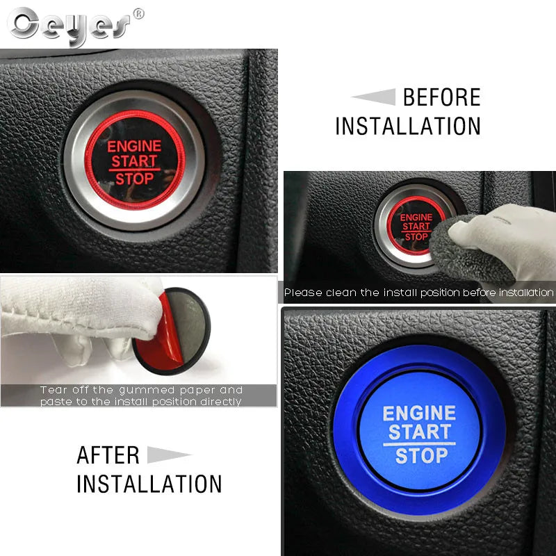 Ceyes Car Engine Ignition Start Stop Push Button Cover Ring Accessories Stickers