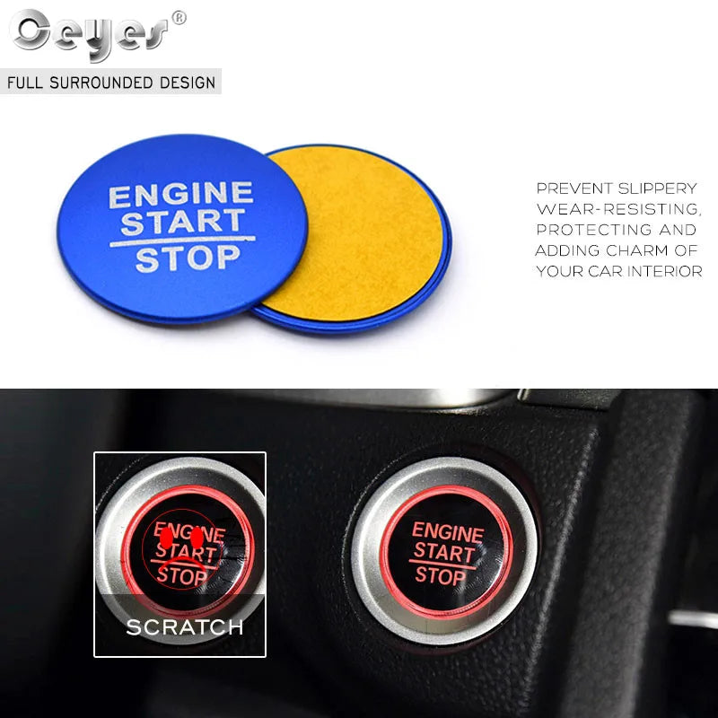 Ceyes Car Engine Ignition Start Stop Push Button Cover Ring Accessories Stickers