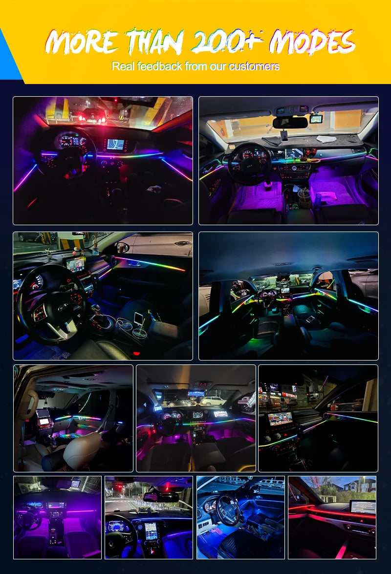 Full Color Streamer Car Ambient Lights RGB 64 Color Universal LED Interior Hidden Acrylic Strip Symphony Atmosphere Lamp