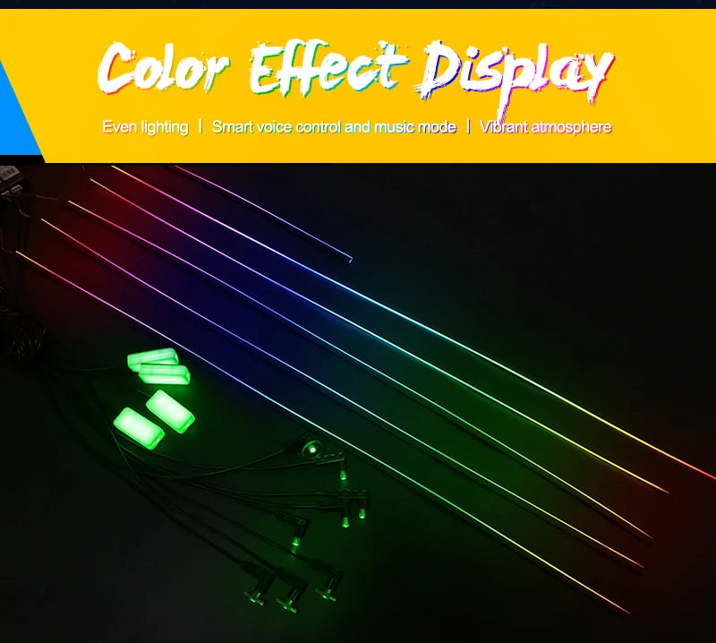 Full Color Streamer Car Ambient Lights RGB 64 Color Universal LED Interior Hidden Acrylic Strip Symphony Atmosphere Lamp