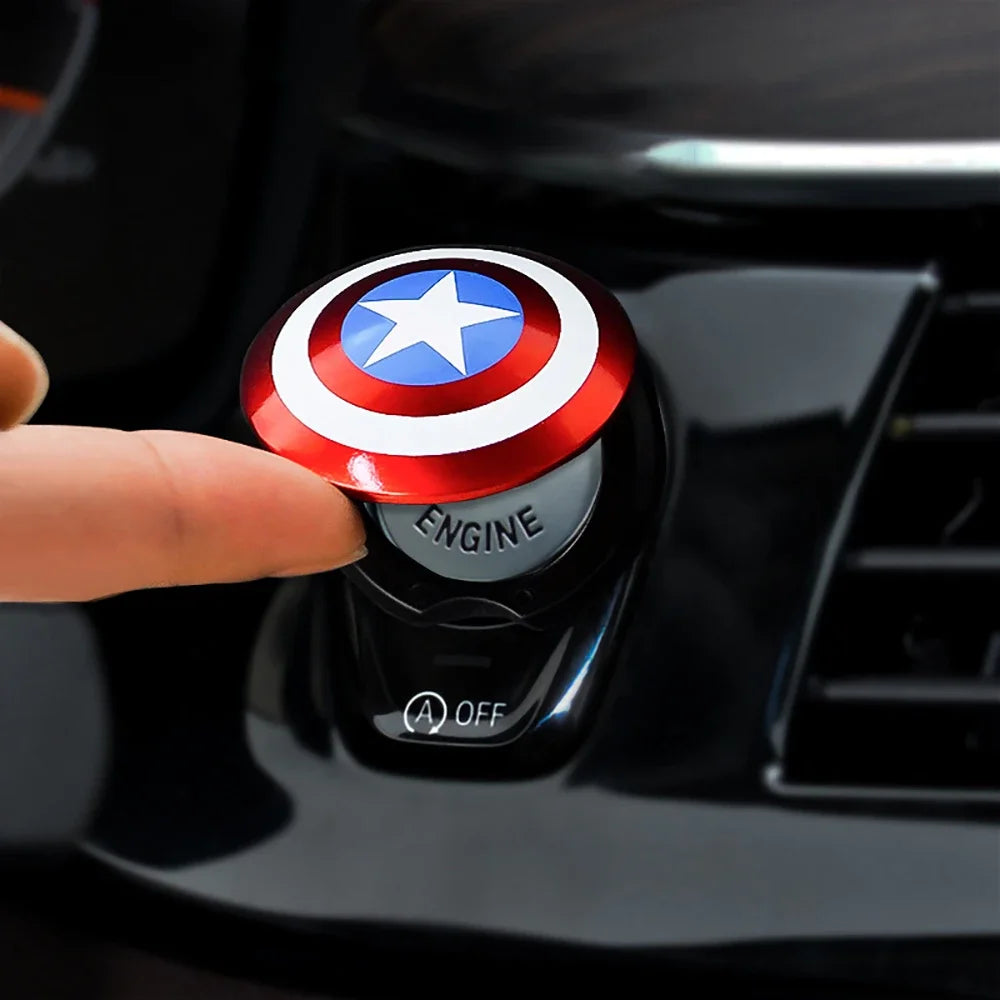 Anime Captain America Iron Man Car Engine Ignition Start Switch Button Protective Cover Sticker Marvel Car Trim Accessories Toy