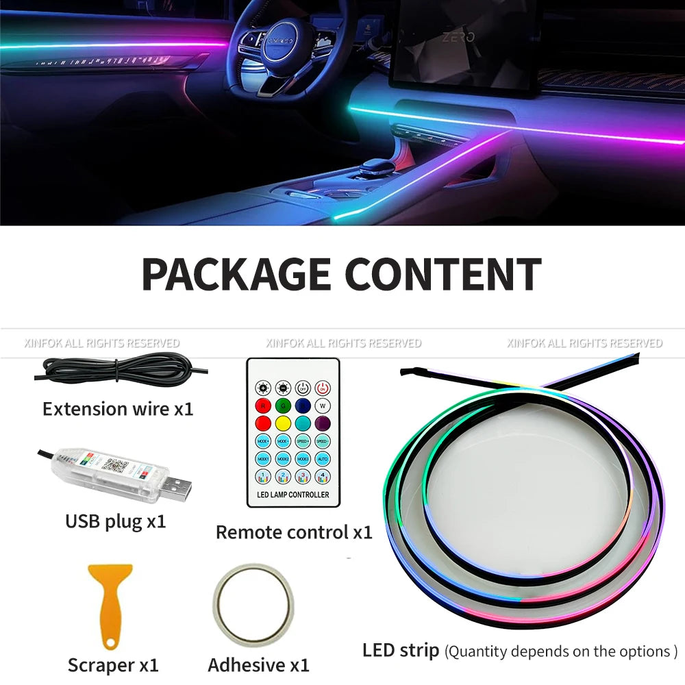 Car Ambient Lights LED Interior RGB Symphony Atmosphere Light  Acrylic Strips Dashboard Decoration Sunroof