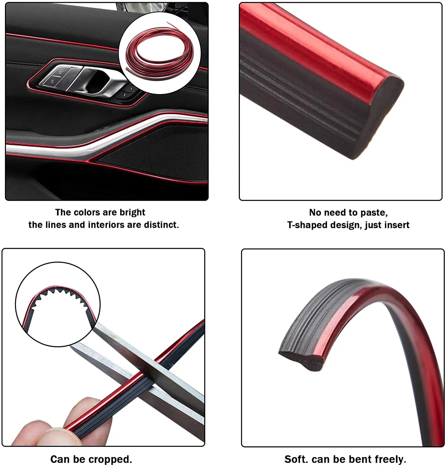 5M Flexible Car Interior Dashboard Moulding Trim Strip Decoration Door Edge Gap Air Vent Strip With Scraper