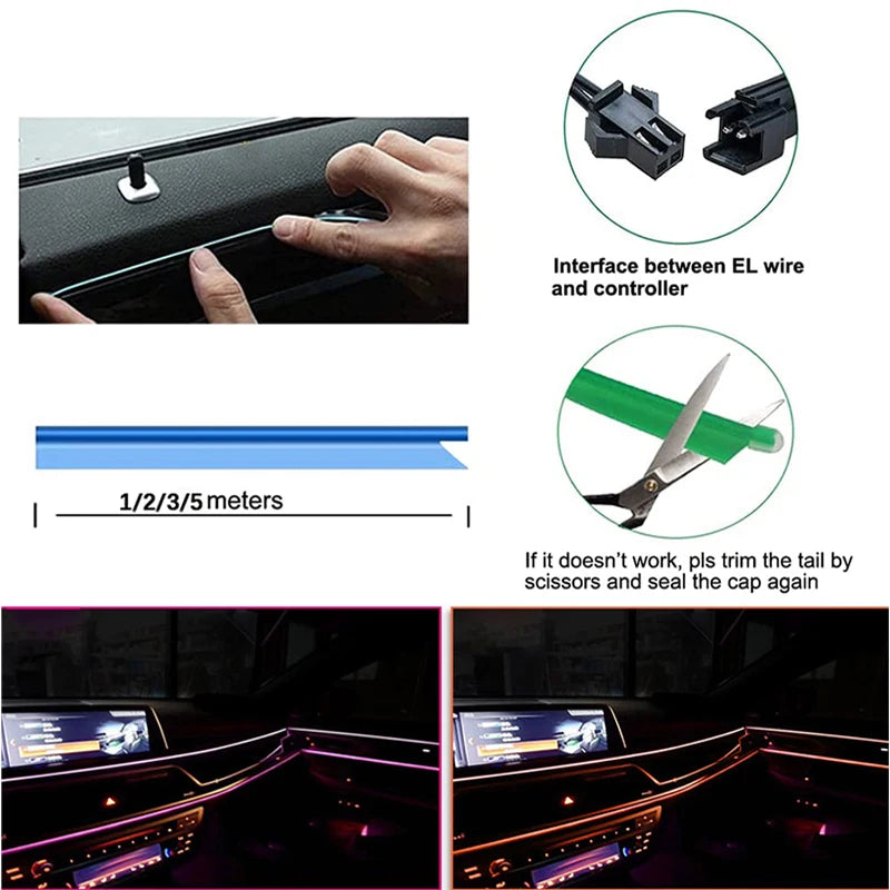 Car LED Strip Light Vehicle Interior Decorations Ambient Lamp Acrylic RGB Neon Lighting Door Dashboard Atmosphere Kit