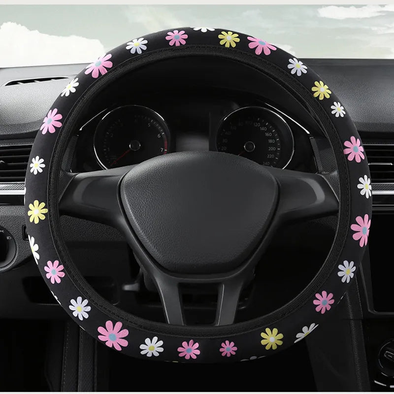 Steering Wheel Cover Car Steering Wheel Cover For Women Wheel Cover Flowers Print Anti-Slip