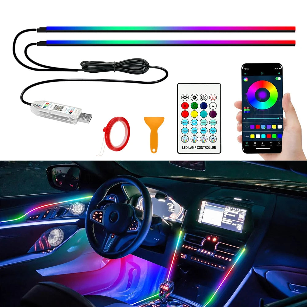 Car Ambient Lights LED Interior RGB Symphony Atmosphere Light  Acrylic Strips Dashboard Decoration Sunroof