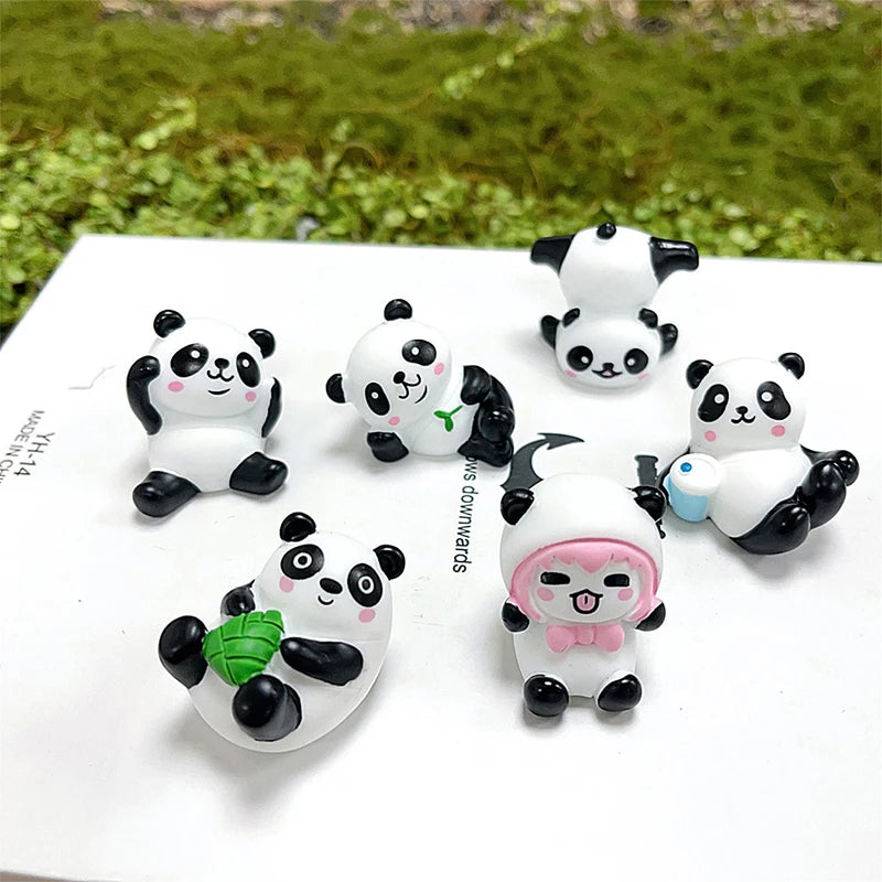 6/8Pcs Cute Mini Giant Panda Car Dashboard Ornaments Car Navigator Screen Decoration Doll Car Interior Accessories Toy Gift Girl