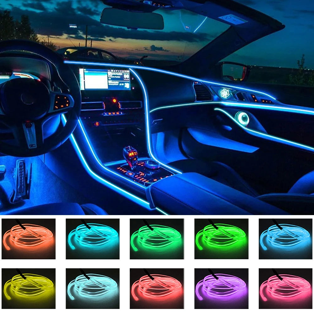 Car LED Strip Light Vehicle Interior Decorations Ambient Lamp Acrylic RGB Neon Lighting Door Dashboard Atmosphere Kit