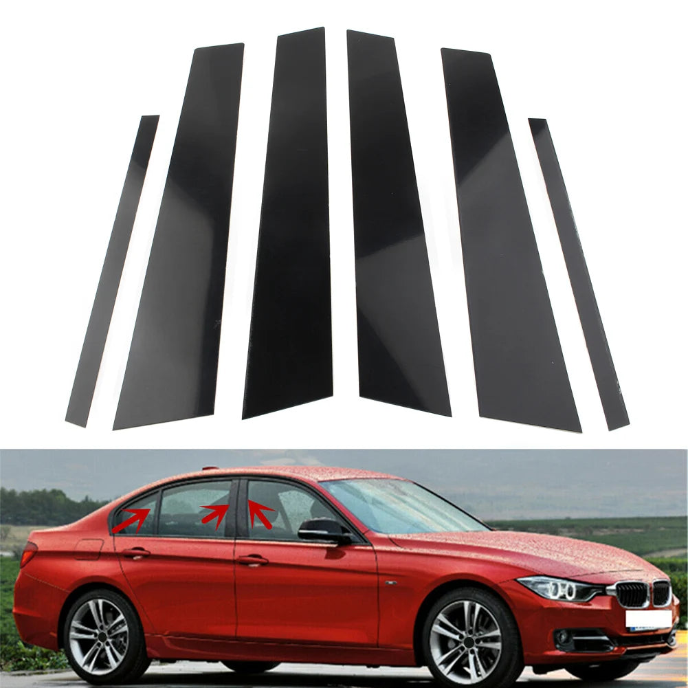 6Pcs Gloss Black Car Pillar Posts Door Window Panel Covers Decorative Trim For BMW F30 3-Series 2012-2015 AUTO Accessories