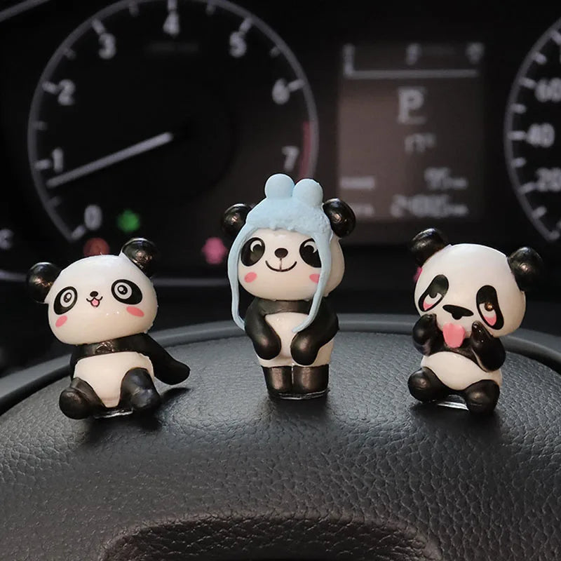 8Pcs/set Cute Panda Car Accessories Interior Funny Toys Car Decoration Dashboard Mini Cartoon DIY Auto Ornament Decor Supplies