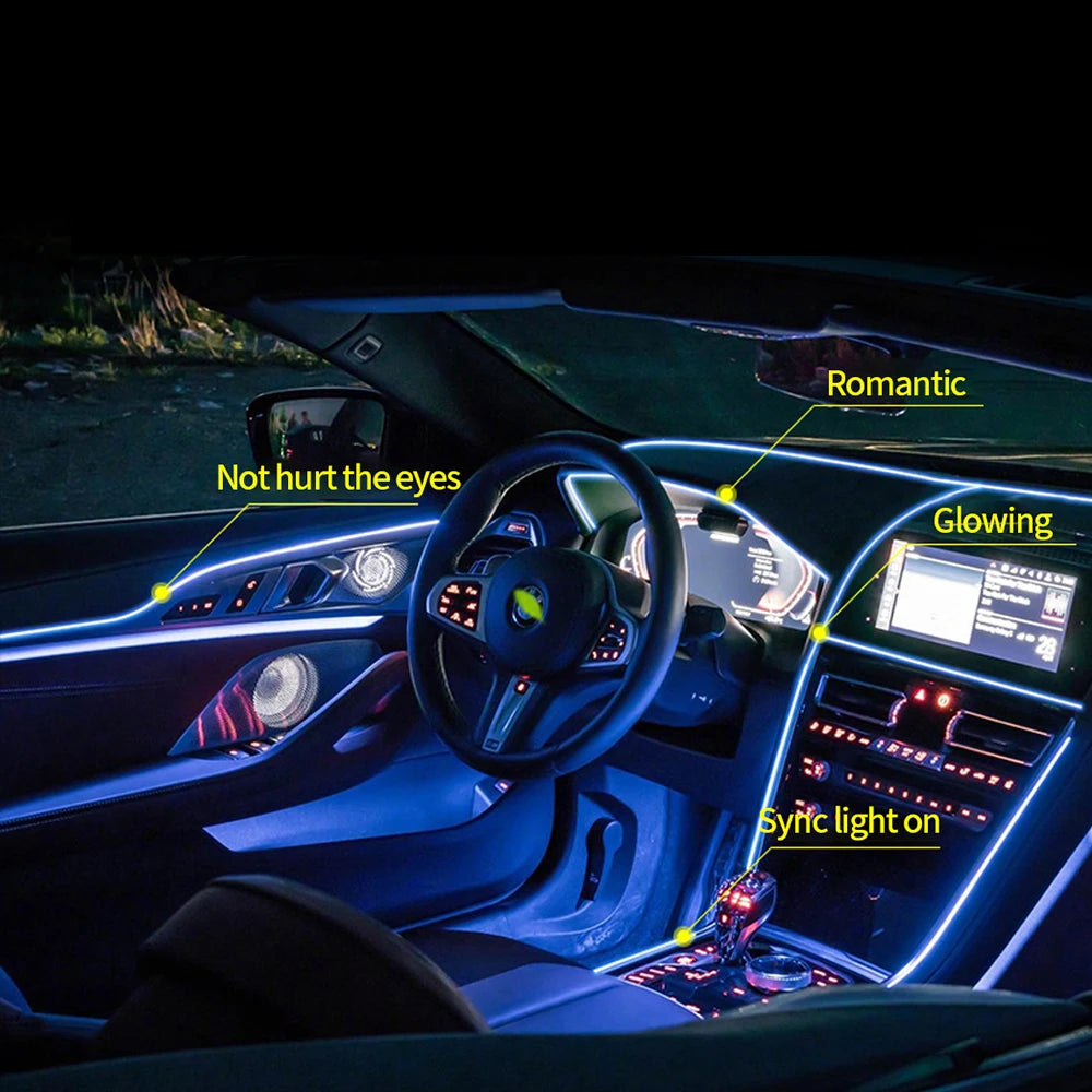 Car LED Strip Light Vehicle Interior Decorations Ambient Lamp Acrylic RGB Neon Lighting Door Dashboard Atmosphere Kit