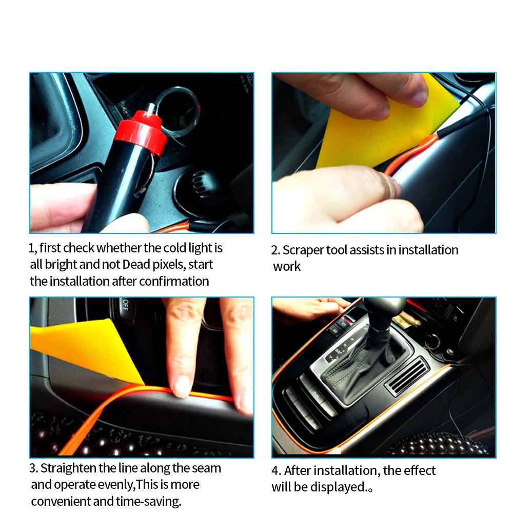 Car LED Strip Light Vehicle Interior Decorations Ambient Lamp Acrylic RGB Neon Lighting Door Dashboard Atmosphere Kit