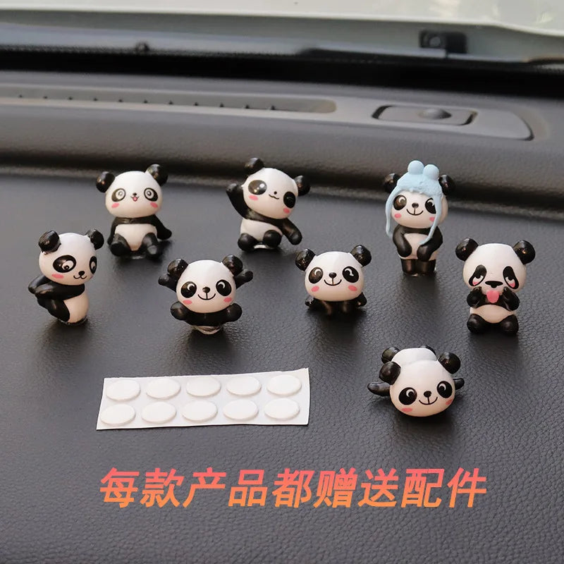 8Pcs/set Cute Panda Car Accessories Interior Funny Toys Car Decoration Dashboard Mini Cartoon DIY Auto Ornament Decor Supplies