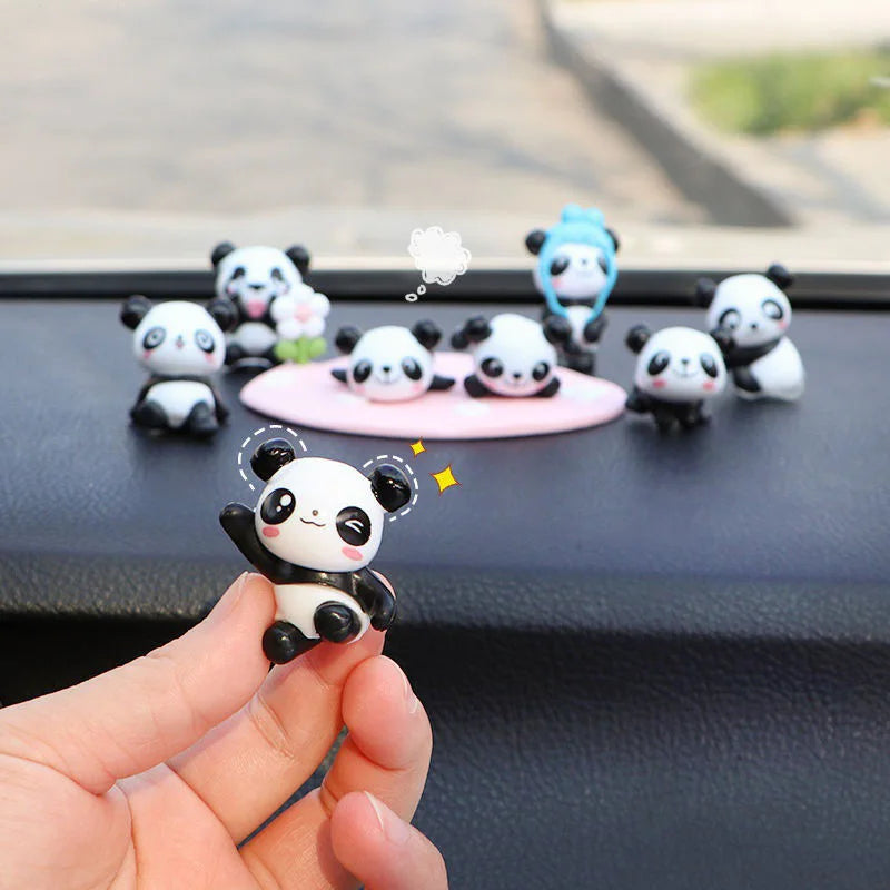 6/8Pcs Cute Mini Giant Panda Car Dashboard Ornaments Car Navigator Screen Decoration Doll Car Interior Accessories Toy Gift Girl