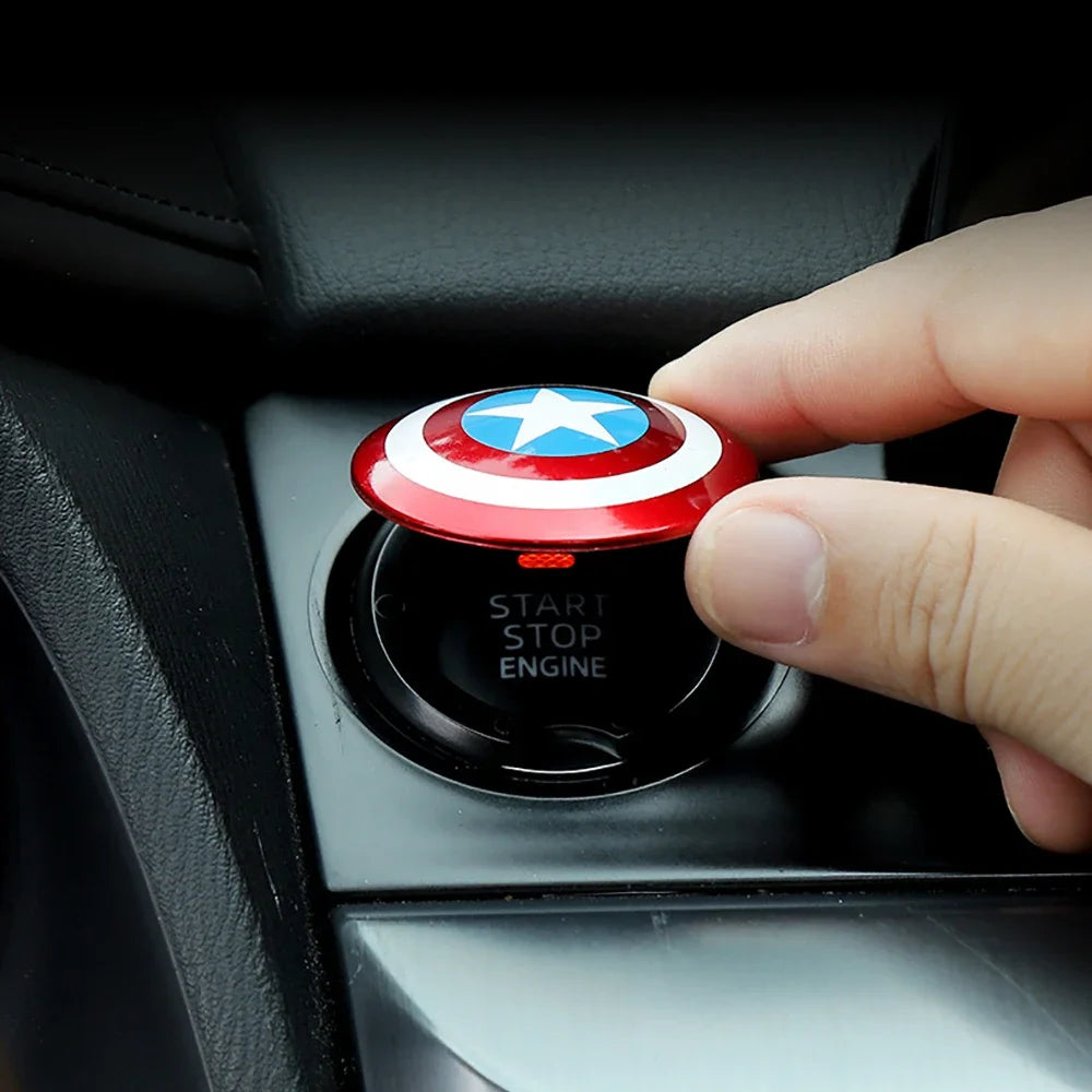 Anime Captain America Iron Man Car Engine Ignition Start Switch Button Protective Cover Sticker Marvel Car Trim Accessories Toy