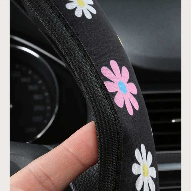 Steering Wheel Cover Car Steering Wheel Cover For Women Wheel Cover Flowers Print Anti-Slip