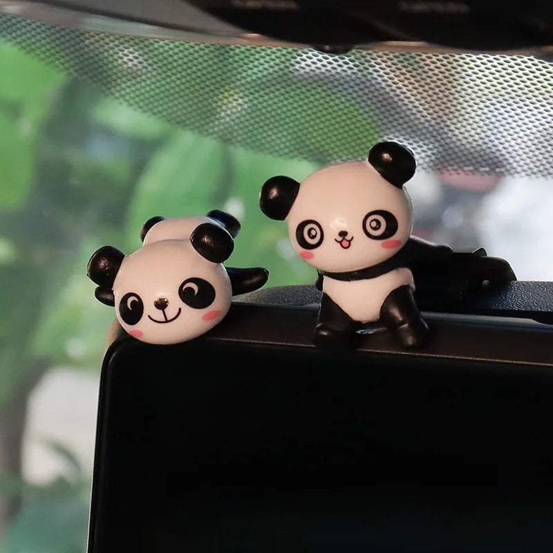 8Pcs/set Cute Panda Car Accessories Interior Funny Toys Car Decoration Dashboard Mini Cartoon DIY Auto Ornament Decor Supplies